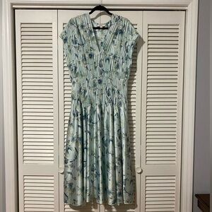 Vince dress, formal, tea length, blue and green floral